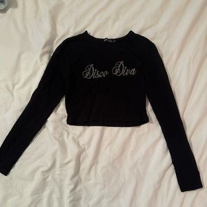 Motel Rocks Bonnie Long Sleeve Crop Top | Bedazzled Graphic